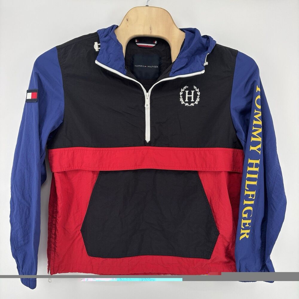 Tommy Hilfiger Men’s Hooded Colorblock Pullover Windbreaker Jacket Large